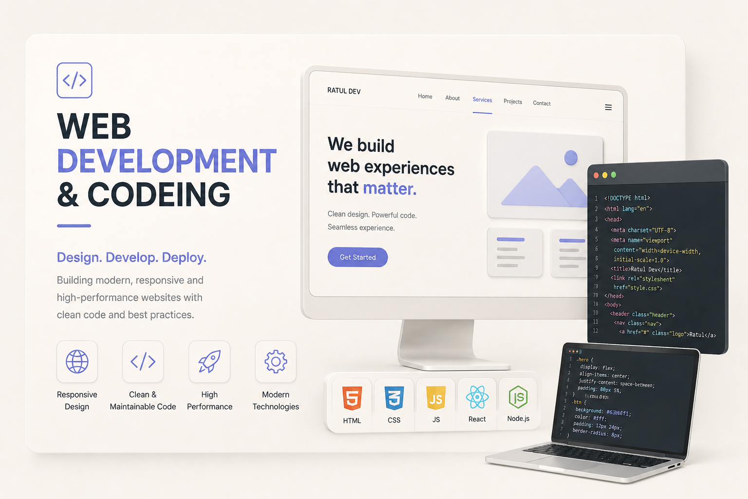 Web development UI on laptop